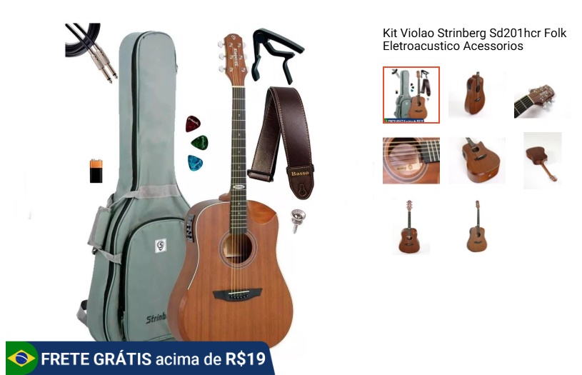 Kit Violao Strinberg Sd201hcr Folk Eletroacustico Acessorios