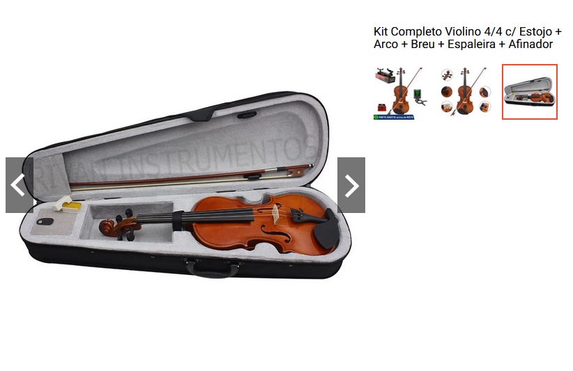 Kit Completo Violino 4/4 c/ Estojo + Arco + Breu + Espaleira + Afinador